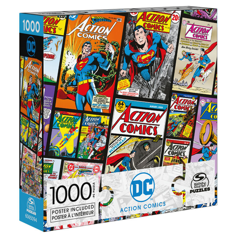 DC Comics, Action Comics 1000-Piece Jigsaw Puzzle Superman Retro Collage Book Artwork with Poster Included