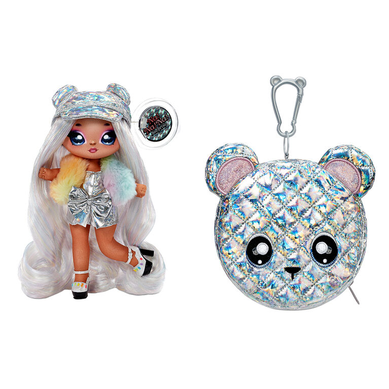 Na Na Na Surprise 2-in-1 Fashion Doll and Metallic Purse Glam Series - Ari Prism, Doll in Prismatic Sliver Dress and Hat with Bear Purse