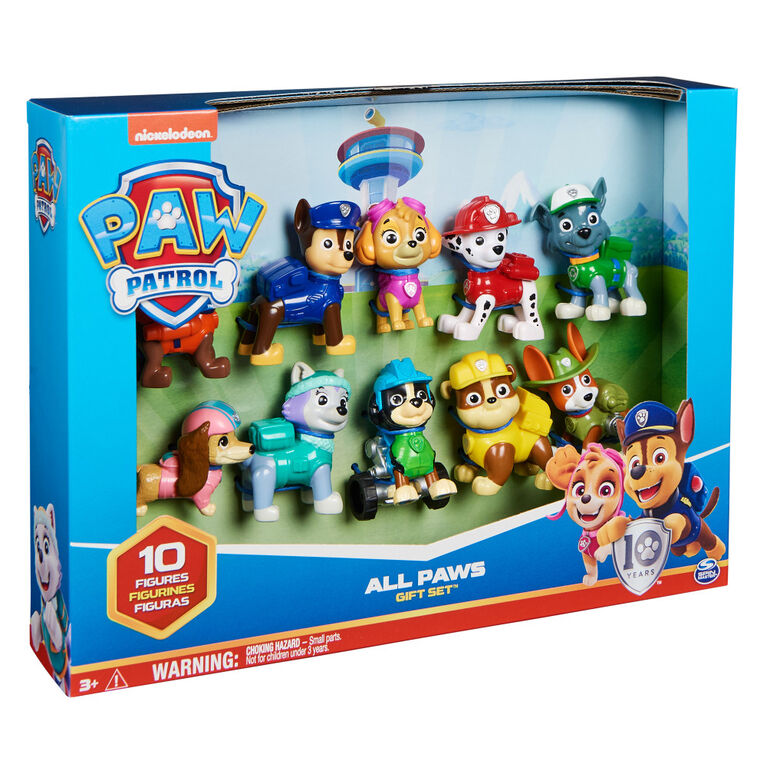 PAW Patrol, 10e anniversaire, Coffret cadeau de 10 figurines articulées de  toute la Pat'Patrouille au complet à collectionner