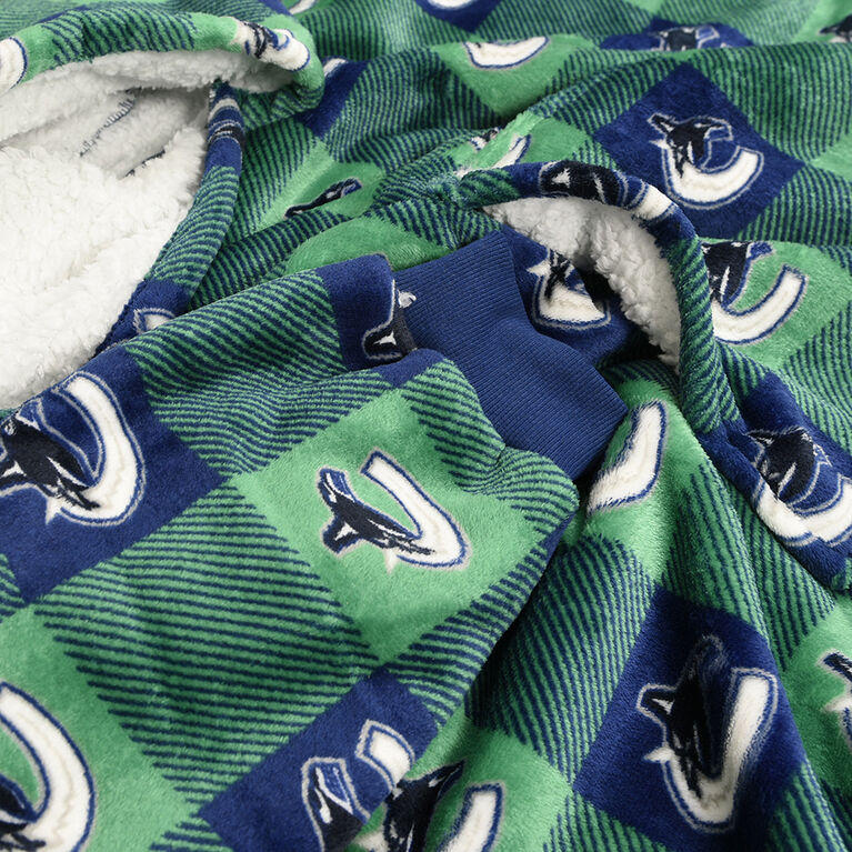 NHL Vancouver Canucks Oversized Wearable Sherpa Hooded Blanket, One Size Fits Most
