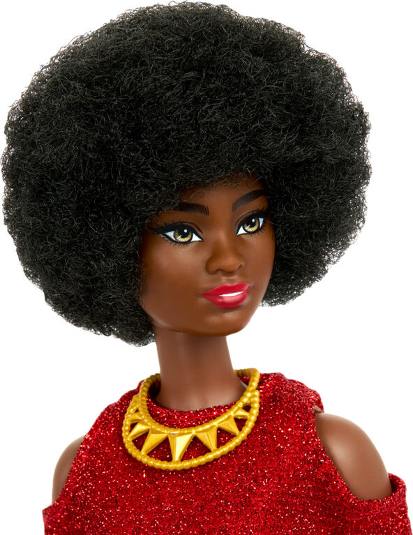 Barbie Fashionistas Doll #221 with Natural Black Hair, Red Dress & Accessories, 65th Anniversary
