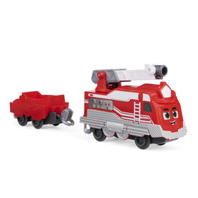 Mighty Express, Petit train Push and Go Rick le pompier avec wagon de cargaison, jouets pour enfants à partir de 3 ans