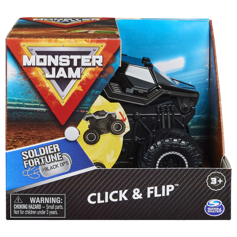 Monster Jam, Monster truck Click and Flip Solider Fortune Black Ops officiel, échelle 1:43