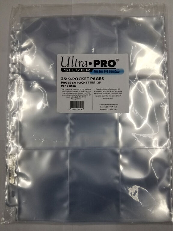 Feuilles à 9 pochettes de la Série Ultra Pro Argent - Paquet de 25