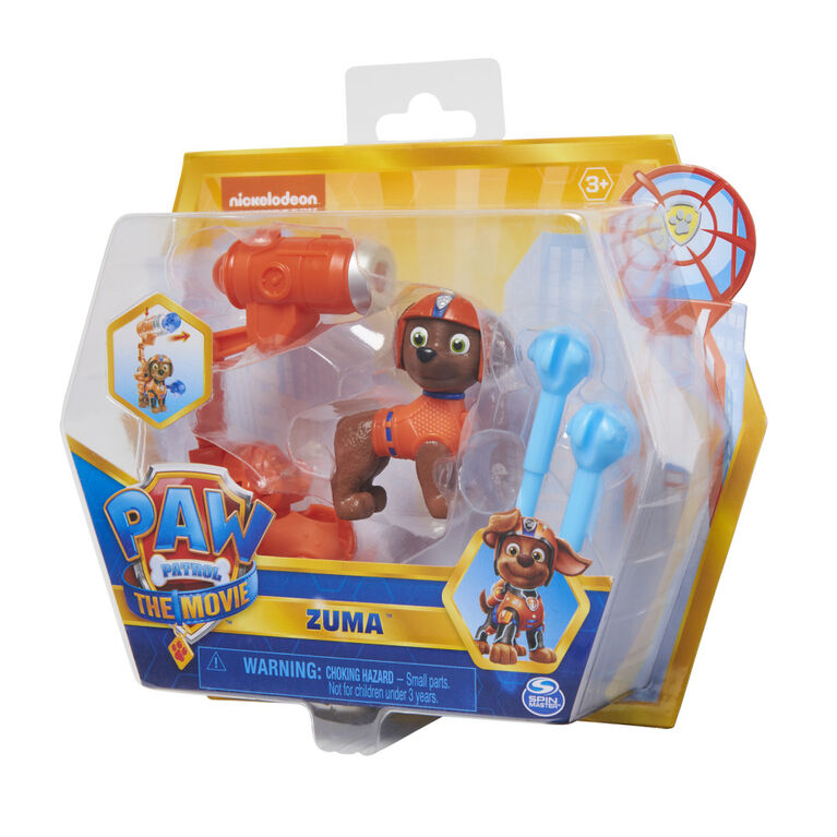 PAW Patrol, Movie Collectible Zuma Action Figure with Clip-on Backpack and 2 Projectiles