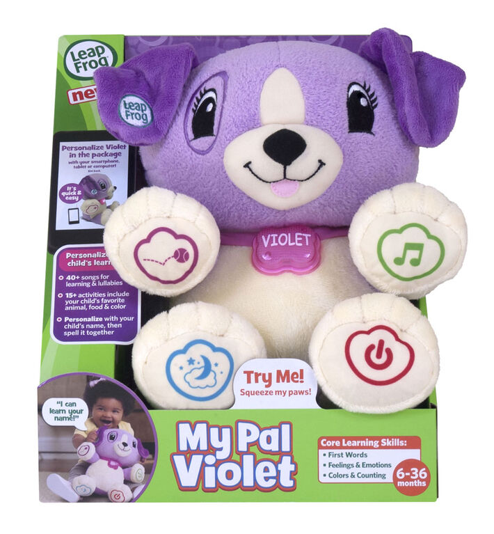 LeapFrog Mon Ami Violette, peluche pour bébé avec personnalisation, musique et berceuses, contenu éducatif pour les bébés et les jeunes enfants