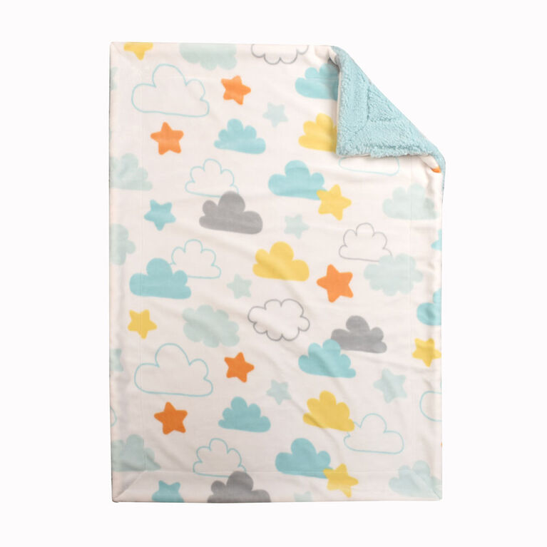 Baby's First By Nemcor Ultimate Sherpa Baby Blanket Blue Cloud Design