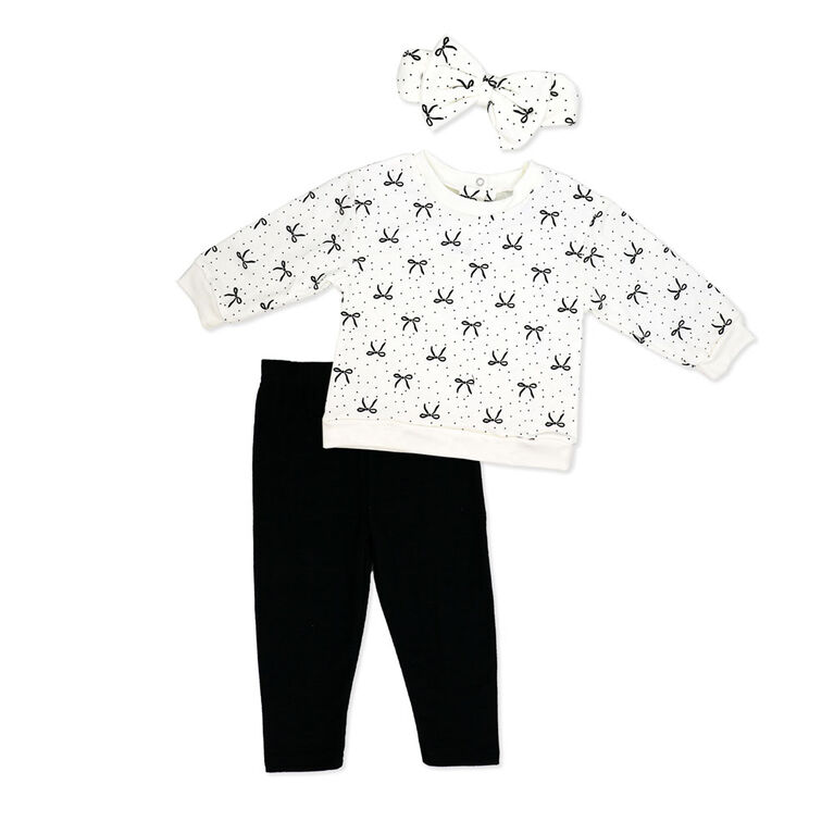 Baby Mode Ensemble 3 pièces pull-shirt oversize et legging : Noir à fleurs