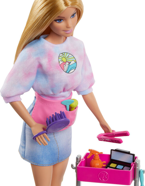 Barbie "Malibu" Stylist Doll and 14 Accessories Playset, Hair and Makeup Theme with Puppy and Styling Cart