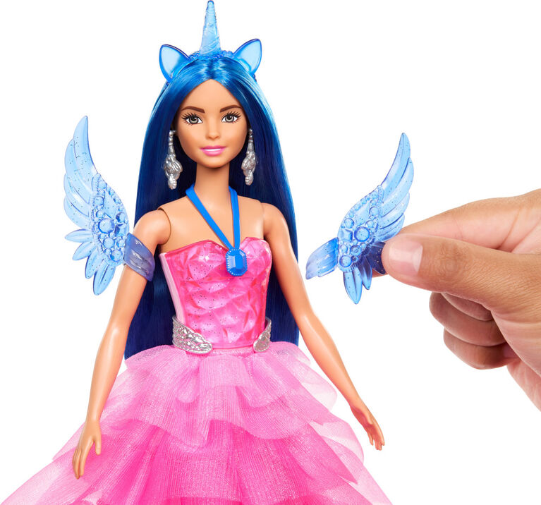 Barbie  65anniversaire  Poupée et animal  Licorne ailée, ch. bleus