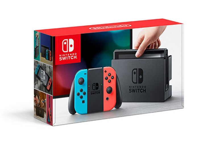 Console Nintendo Switch avec manettes Joy-Con rouge/bleu fluo