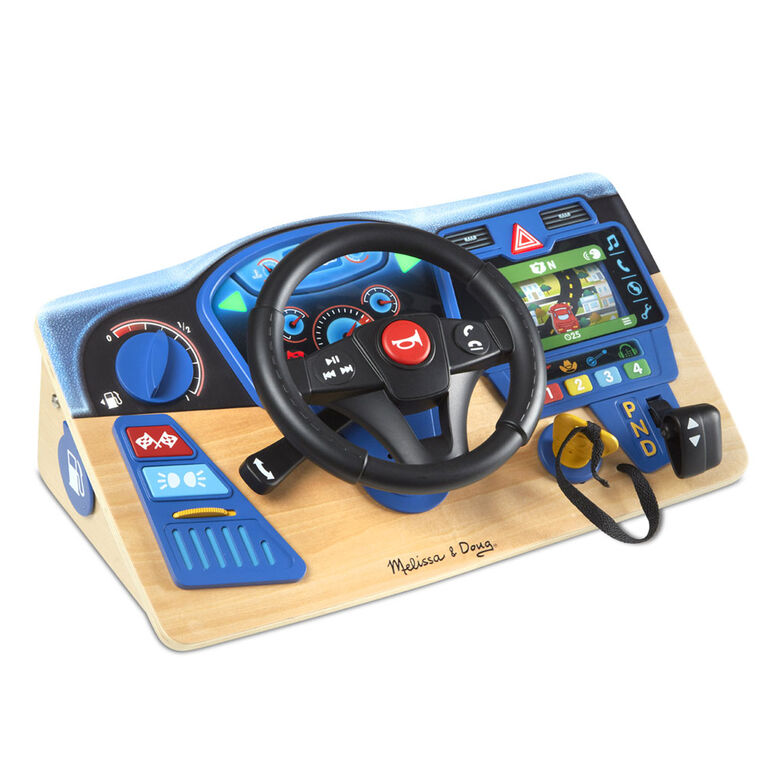 Melissa & Doug - Vroom & Zoom Interactive Wooden Dashboard Steering Wheel Pretend Play Driving Toy
