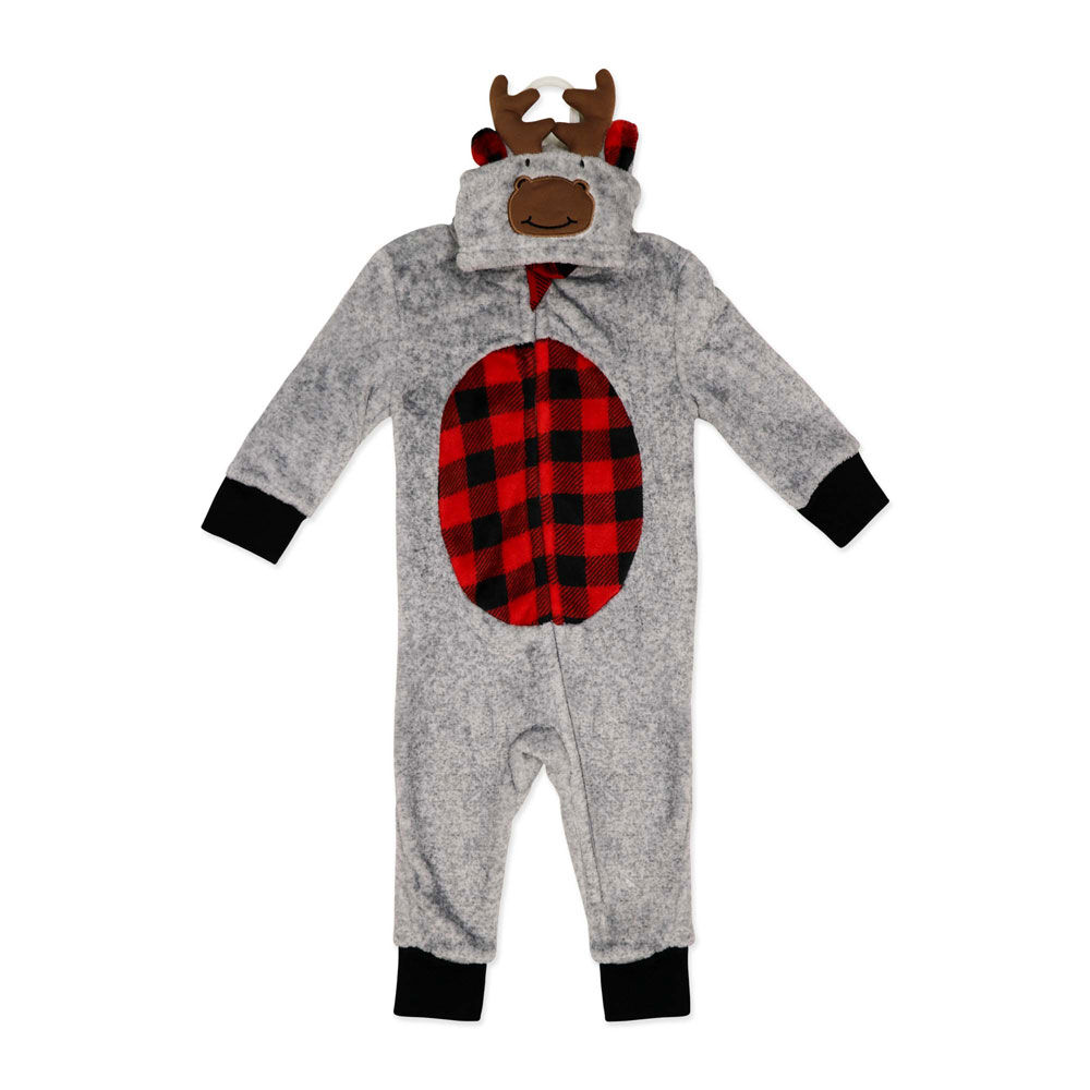 Baby Mode Hooded Flannel Fleece Pram: Grey Reindeer Newborn