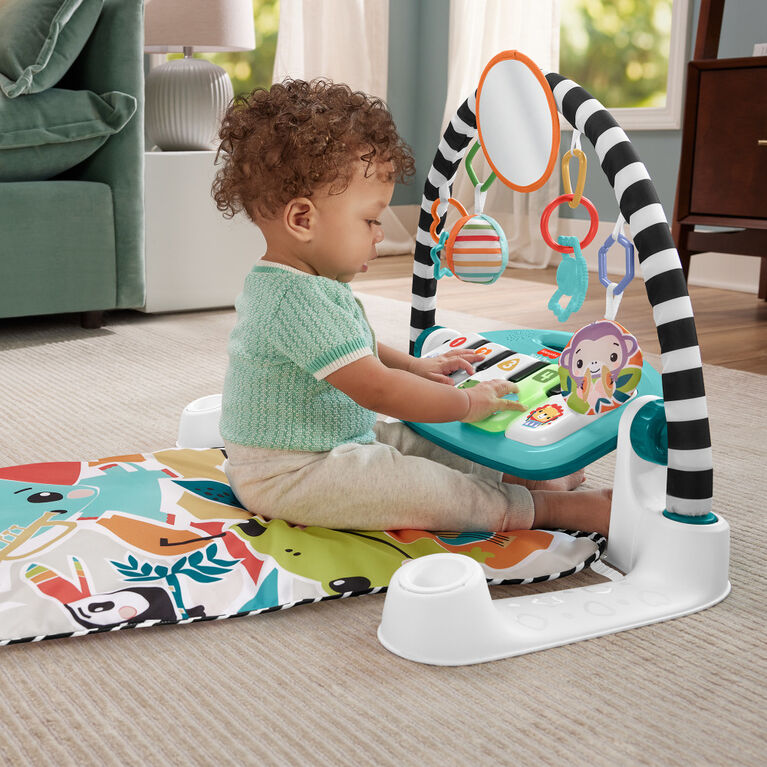 Fisher-Price Glow and Grow Kick & Play Piano Gym Baby Playmat with Musical Learning Toy, Blue English Edition