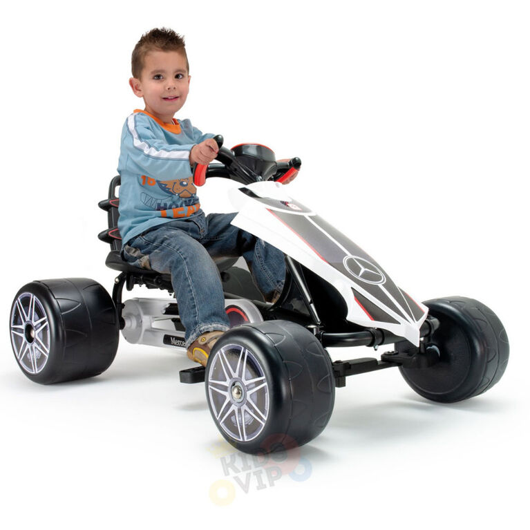 KidsVip Kids and Toddlers Mercedes Pedal Go Kart w/ Adjustable Seats- White  - English Edition - R Exclusive