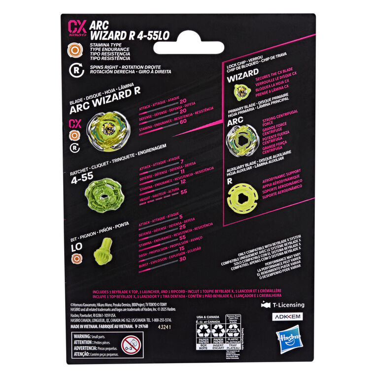 Beyblade X Arc Wizard R 4-55LO CX Starter Pack Top and Launcher
