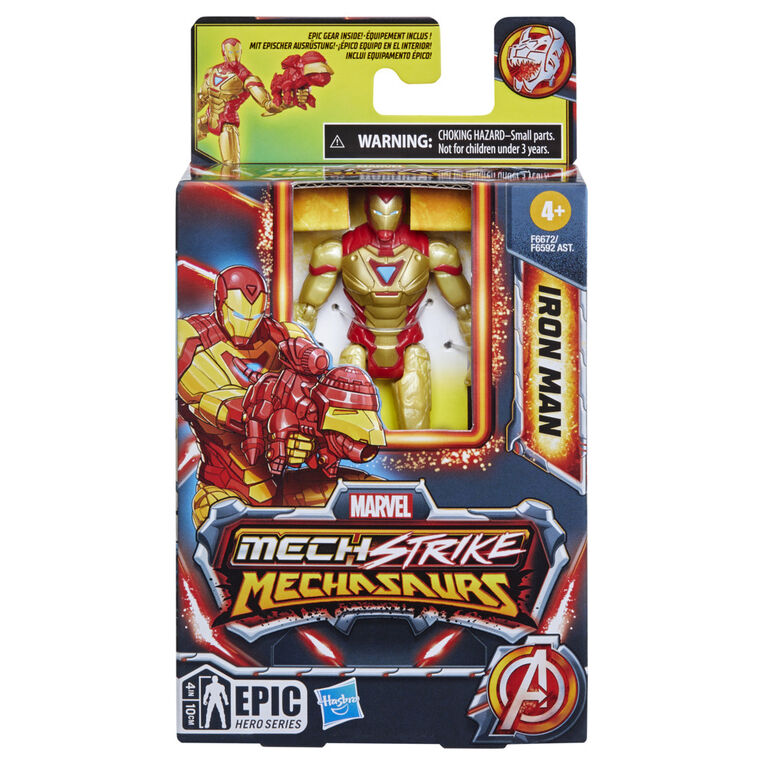 Marvel Mech Strike Mechasaurs Iron Man Action Figure, with Weapon Accessory (4 Inch)