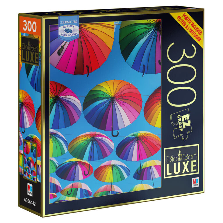 Big Ben Milton Bradley 300-Piece Luxe Jigsaw Puzzle, Rainbow Umbrellas