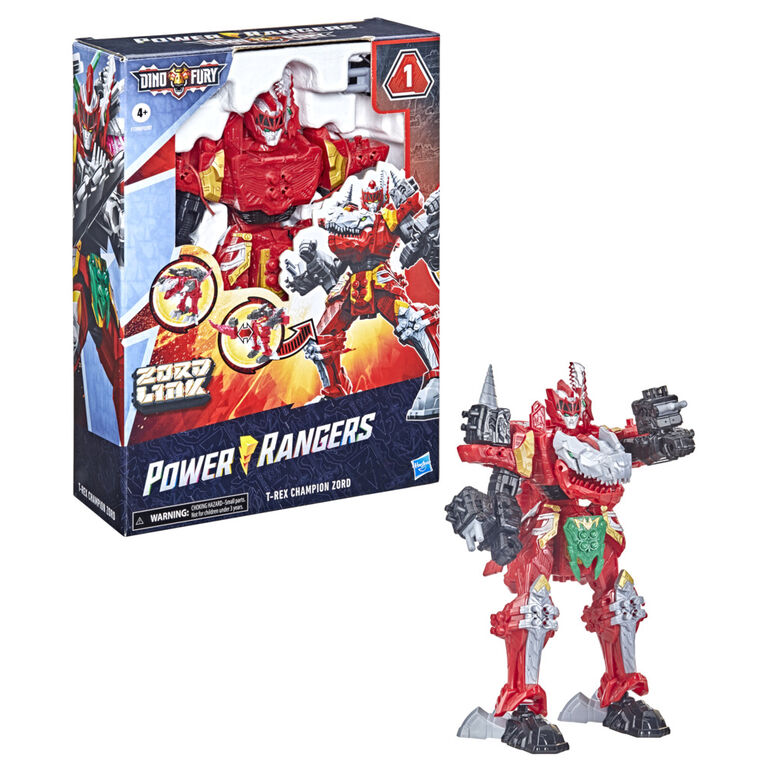 Power Rangers Dino Fury T-Rex Champion Zord, Morphing Dino Robot Zord with Zord Link Mix-and-Match Custom Build System