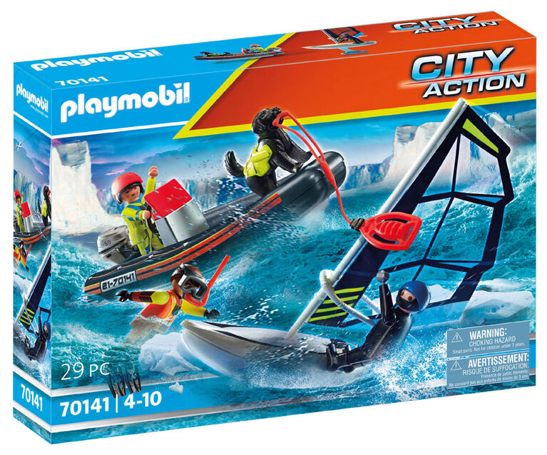 PLAYMOBIL Water Rescue with Dog Action Figure Set, 29 Pieces