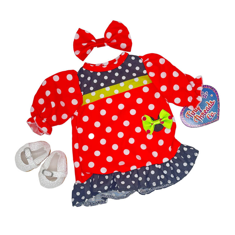 Polk-a-Dot Dress, Hairband and shoes for 36cm Doll