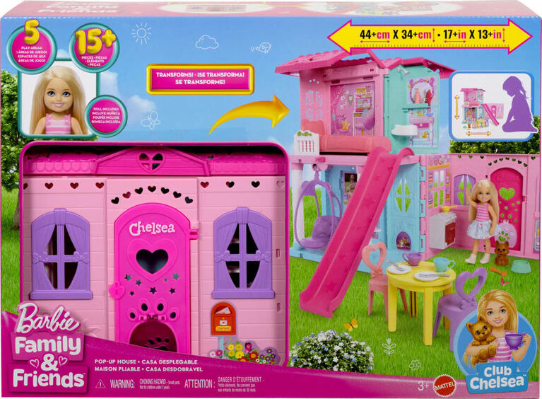 Barbie Chelsea Pop-Up Doll House with Doll & 15+ Accessories, House Expands to 17+ x 13+ inches