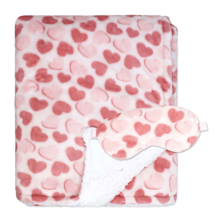 Jesse & Lulu Lounge Blanket with Sleep Mask: Pink Heart Blanket Jesse & Lulu Lounge Blanket with Sleep Mask: Pink Heart Blanket