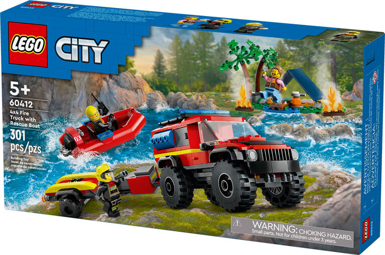 Jouet LEGO City Le camion de pompiers 4x4 avec bateau de sauvetage 60412