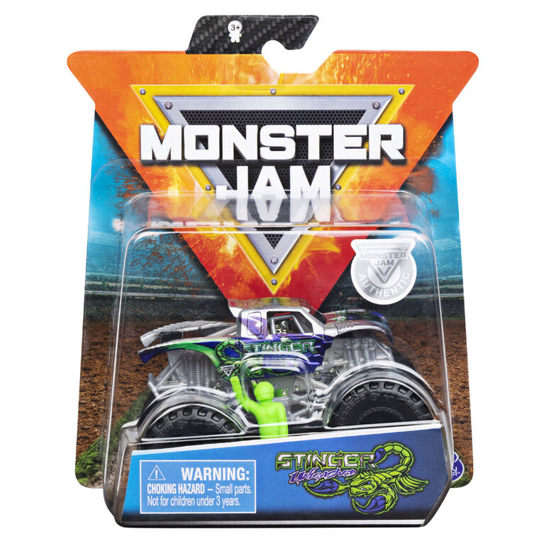 Monster Jam, Monster truck authentique Stinger Unleashed en métal moulé à l'échelle 1:64, série Arena Favorites