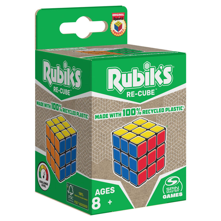 Rubik's Re-Cube, The Original 3x3 Cube Made with 100% Recycled Plastic 3D Puzzle Fidget Cube Stress Relief Travel Game