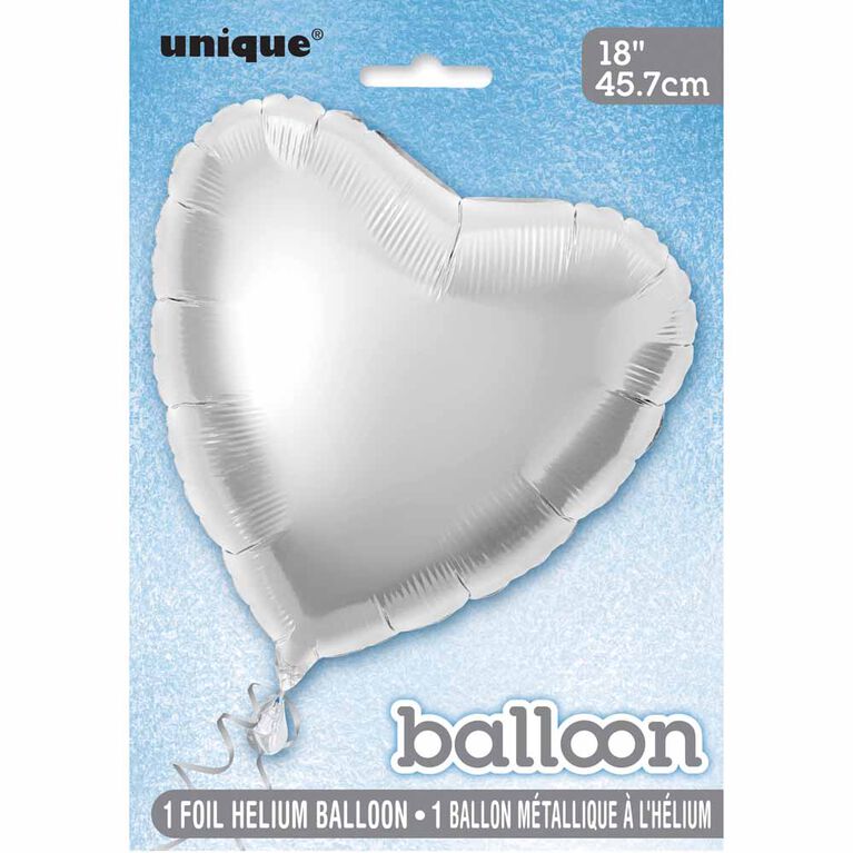 Solid Heart Foil Balloon 18" Silver