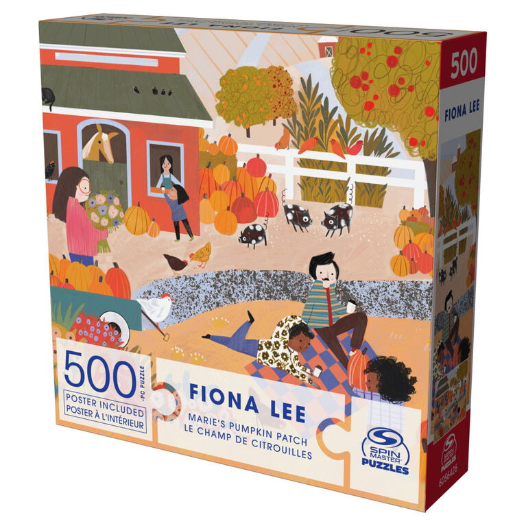 Spin Master Puzzles, Marie's Pumpkin Patch Jigsaw Puzzle 500 Pieces by Artist Fiona Lee with Wall Decor Poster