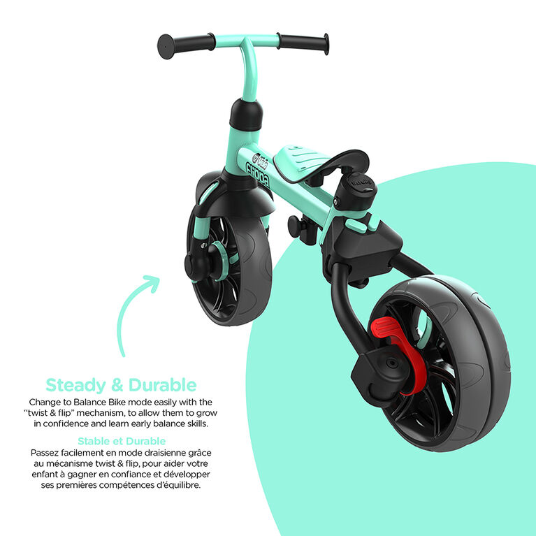 Yvolution Velo Flippa 3-en-1 Tricycle transformable en draisienne  - Bleu canard