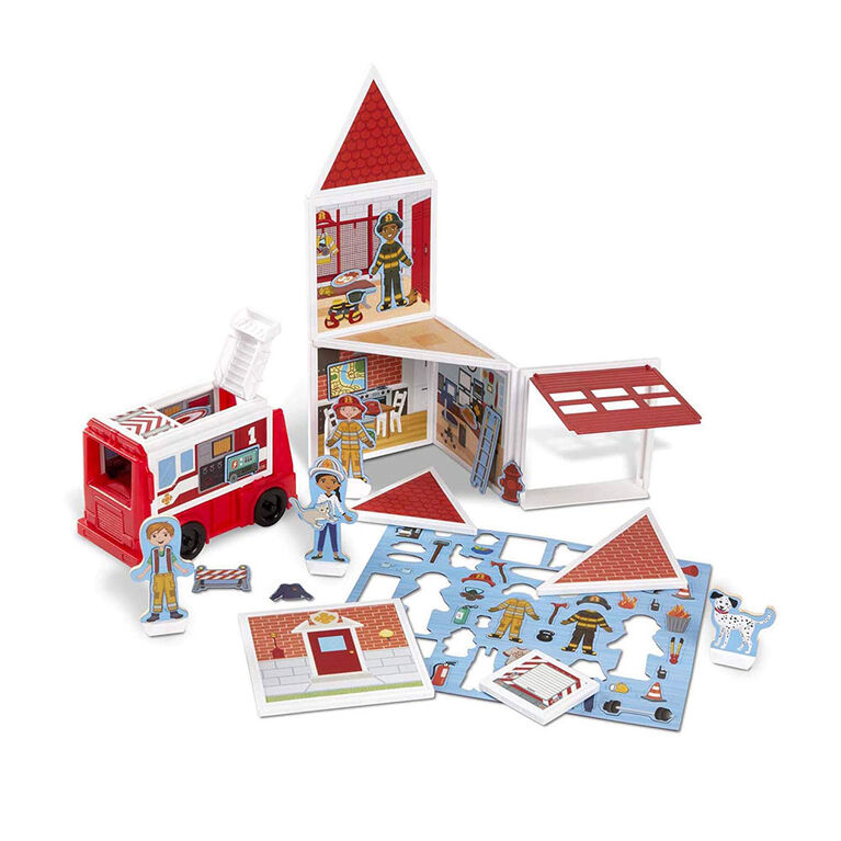 Melissa & Doug 74-Piece MAGNETIVITY Magnetic Building Play Set - Fire Station with Fire Truck Vehicle