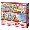 Kellogg's, Coffret de 4 puzzles de 500 pièces formant 1 méga puzzle, décorations murales rétro vintage, céréales, avec posters