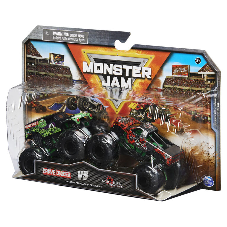 Monster Jam, Official Grave Digger Vs. Northern Nightmare Die-Cast Monster Trucks, 1:64 Scale