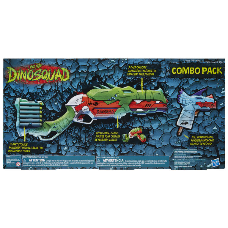 NERF DinoSquad Dino-Clash Pack, Includes 2 Blasters, 15 Elite Darts, Dart  Storage, Triceratops and Stegosaurus Dinosaur Designs