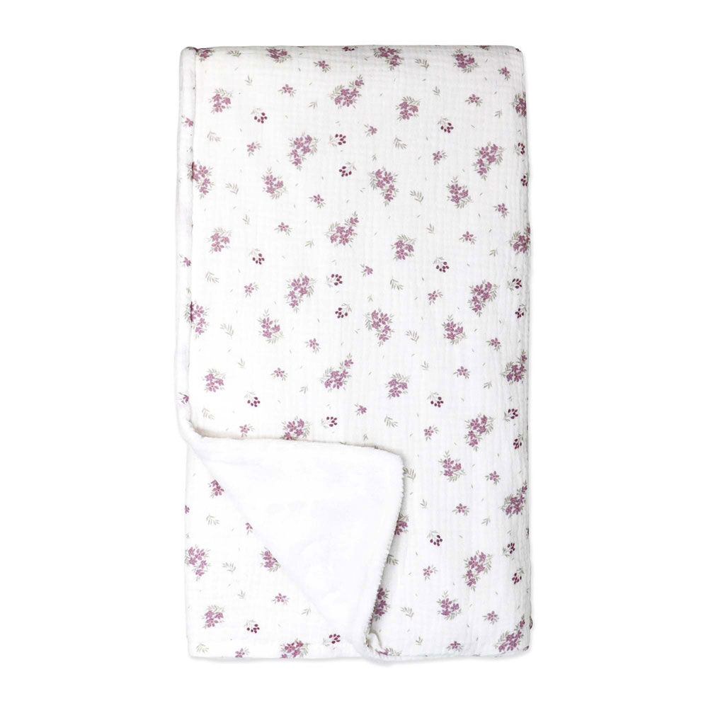 Baby Mode Signature Couverture en mousseline pelucheuse : motif floral mauve