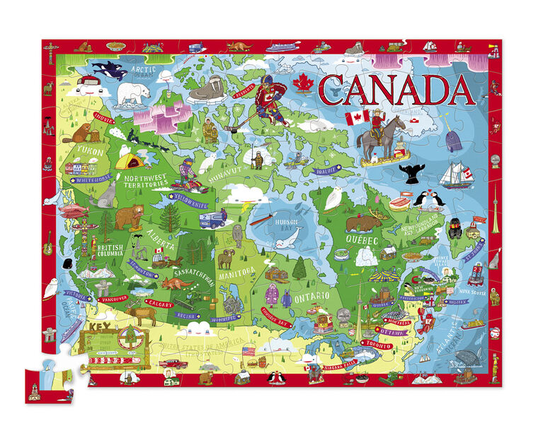 Crocodile Creek - Discover Canada Learn + Play 100 piece Jigsaw Floor Puzzle and 21 Figures, 36 - English Edition