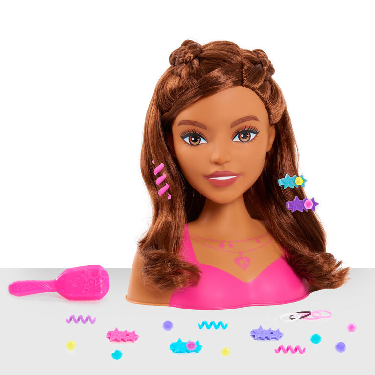 Tête de Coiffure Barbie Fashionistas De 20 cm (8 pouces), Cheveux Bruns, 20 Eléments Avec Accessoires De Coiffure, Coiffure Pour Enfants - Notre exclusivité