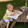 KidKraft - Wooden Octagon Table, Stools and Umbrella Set, Kids' Outdoor Furniture, Brown Bear and Beige