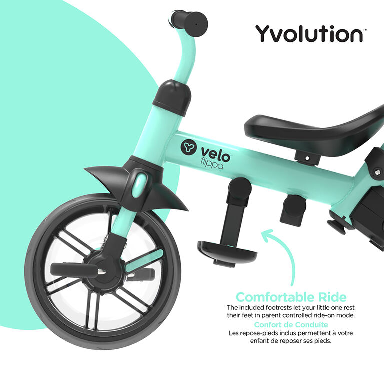 Yvolution Velo Flippa 3-en-1 Tricycle transformable en draisienne  - Bleu canard