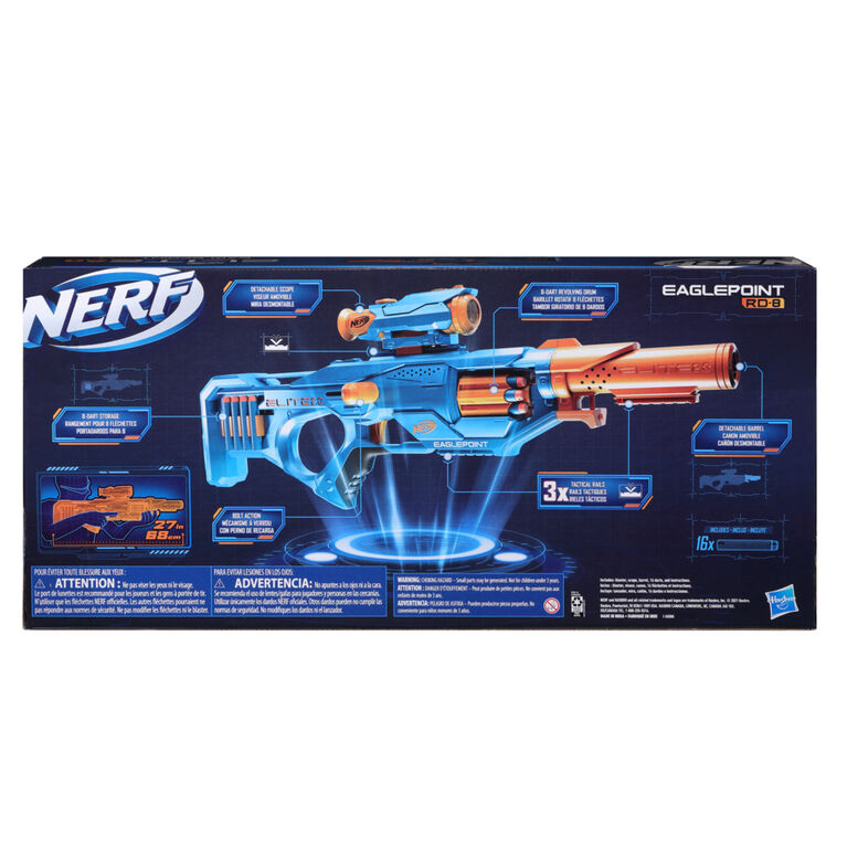 Nerf Elite 2.0, blaster à verrou Eaglepoint RD-8, barillet 8 fléchettes