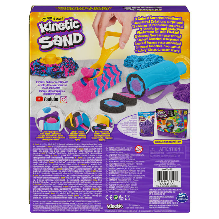 Kinetic Sand, Slice N' Surprise Set with 13.5oz of Black, Pink and Blue Play Sand