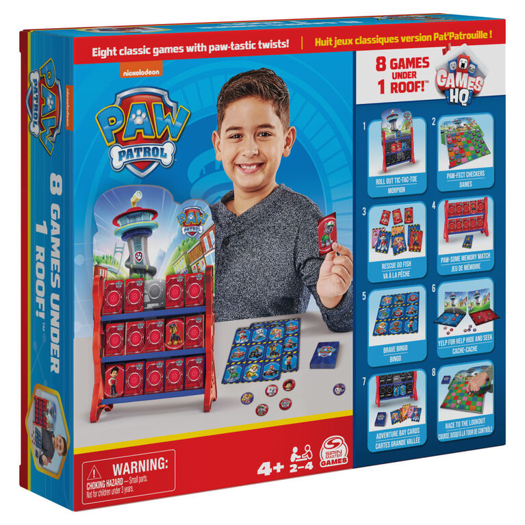 Pat'Patrouille, QG, Jeux de société pour enfants, Dames, Morpion, Jeu de mémoire, Bingo, Jeu de pêche, Jeux de cartes, Jouets Pat'Patrouille
