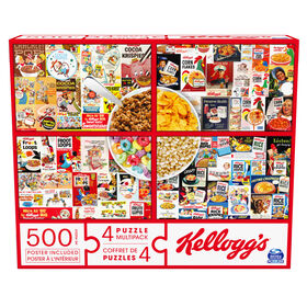 Kellogg's, Coffret de 4 puzzles, 500 pièces qui se combinent pour former un méga puzzle : Cocoa Krispies, Corn Flakes, Fruit Loops, Rice Krispies