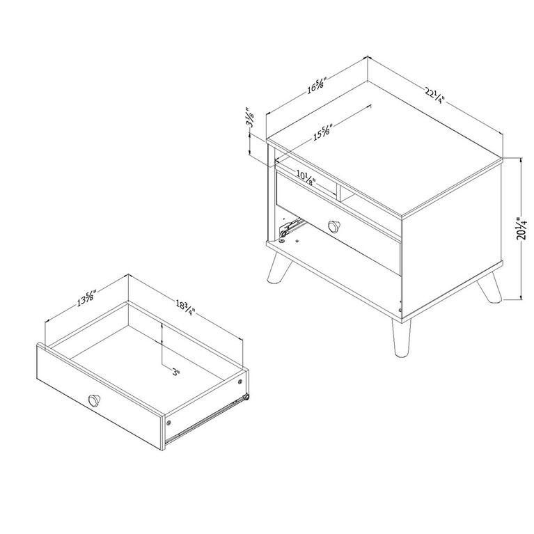 Yodi 2-Drawer Nightstand Natural Walnut and White