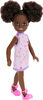 Barbie Chelsea Doll, Small Doll Wearing Removable Purple Floral Dress with Space Buns & Brown Eyes