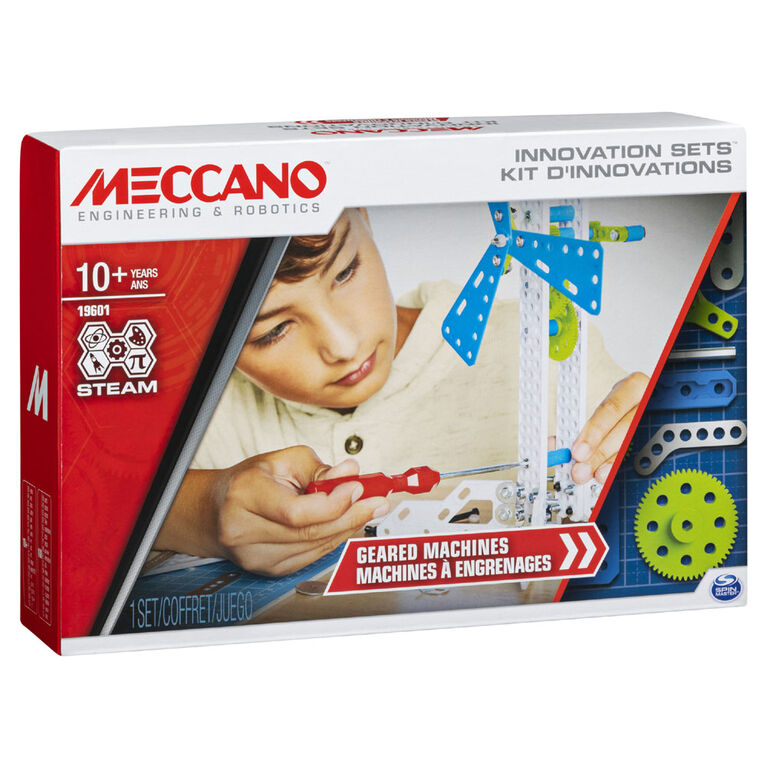 Meccano, Set 3, Geared Machines STEAM Building Kit with Moving Parts