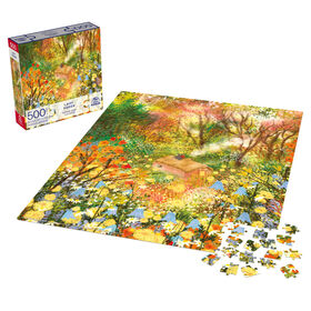 Puzzles Spin Master, Cachette, Puzzle de 500 pièces par l'artiste Laivi Põder représentant un paysage de fleurs, avec poster